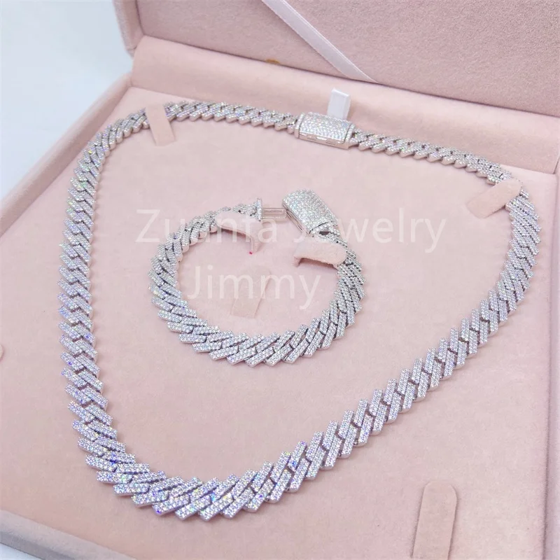 Custom Made Solid Back 10mm Width Fashion Necklace Jewelry S925  Pass Diamond Tester Flawless Moissanite Diamond Man Necklace