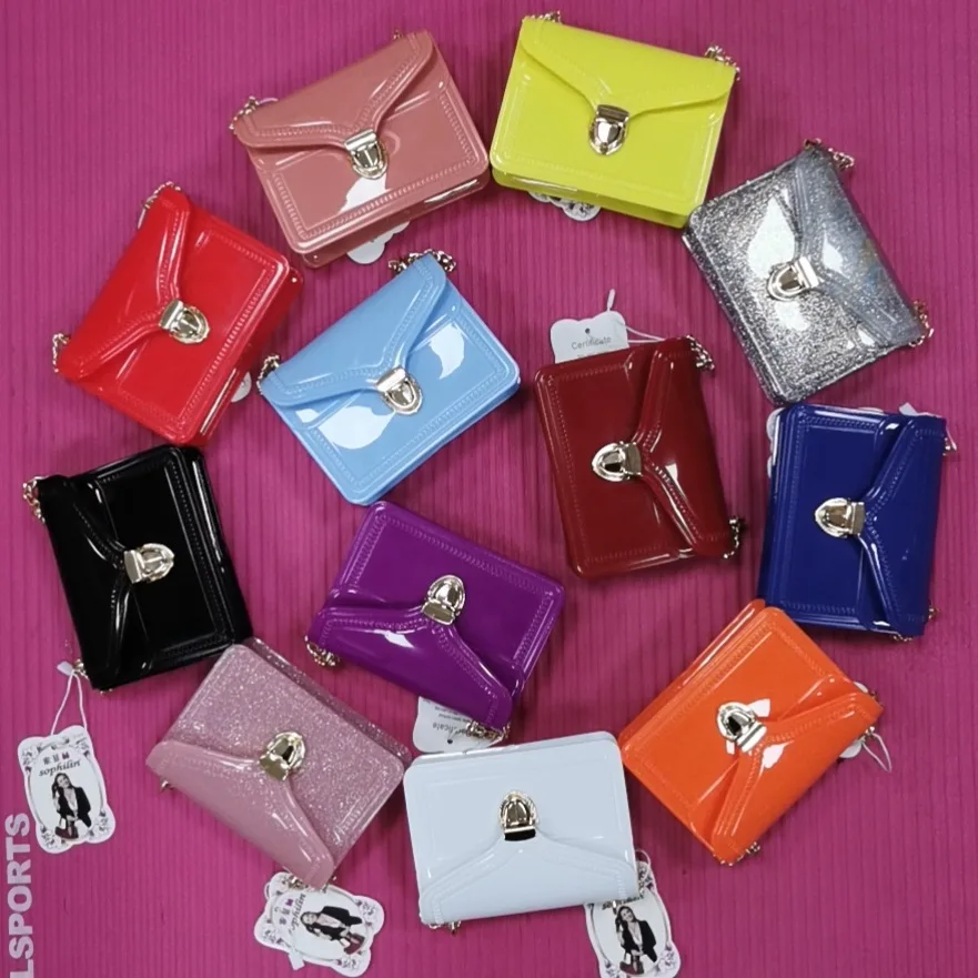 

New Novelty Summer Beach Chain Candy Color Cross Body Designer Wallets Mini PVC Shoulder Cute Jelly Bag Women Wallet, White/yellow/red/wine red/purple/blue/orange/sky blue/brown/pink
