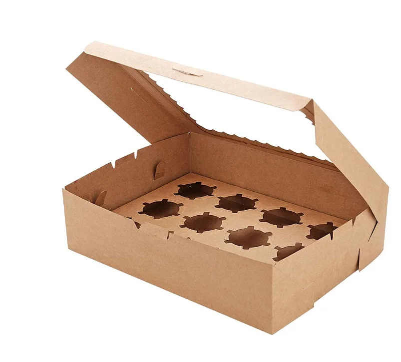 

12 Cup Kraft Paper Muffin Cake Box With Cake Tray Party Wedding Birthday Dessert Packaging Case white brown box for cupcake