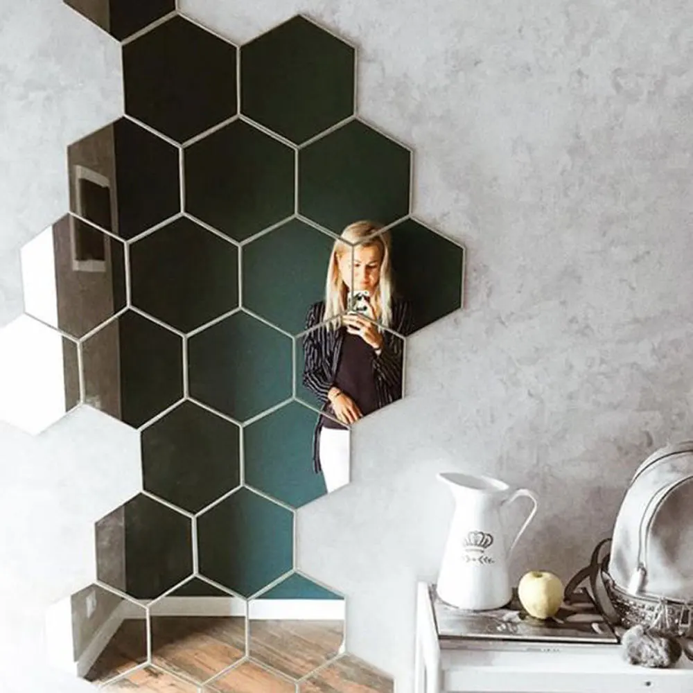 

12Pcs/set Hexagonal Honeycomb Mirror Acrylic Wall Decoration Home Decoration Accessories for Living Room Wallpaper