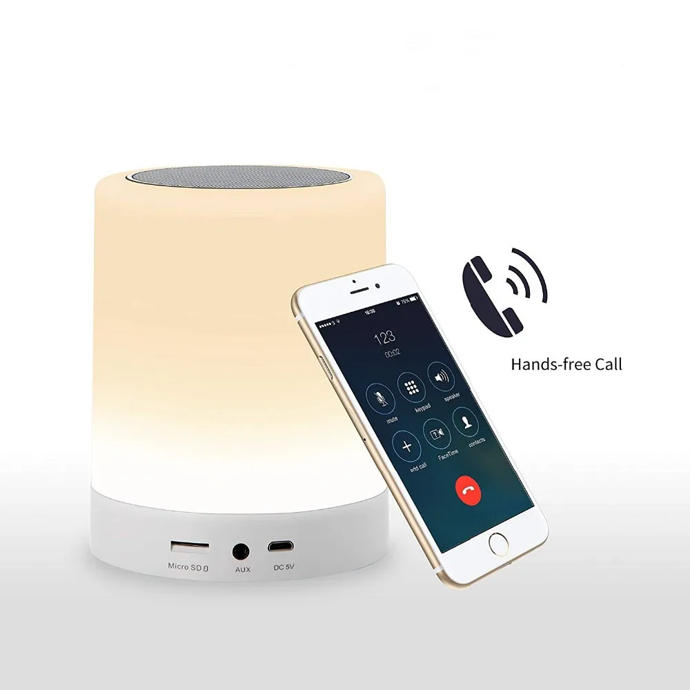 

Adjustable Night Lamp Touch Control Music Speaker Colorful Mini Speaker Wireless For Mobile Phone, White