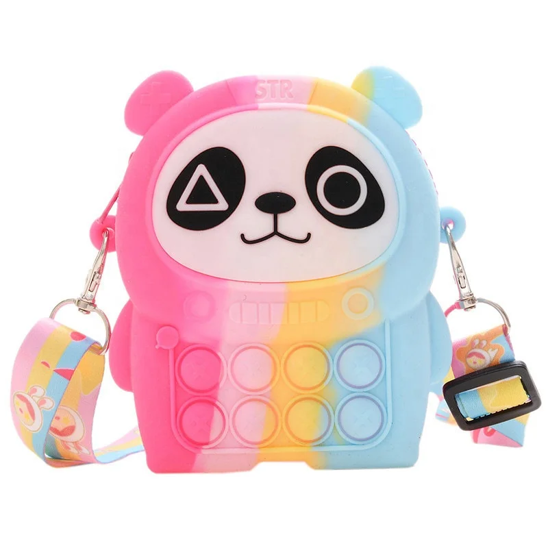 

Free Shipping NewStyle Silicone Fidget Decompression Toy Panda Shaped Bubbles Shoulder Bag