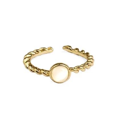 

New Arrival Simple Cat Eye Stone Twisted Rings Real Gold Plated Round Opal Rings For Birthday Gift