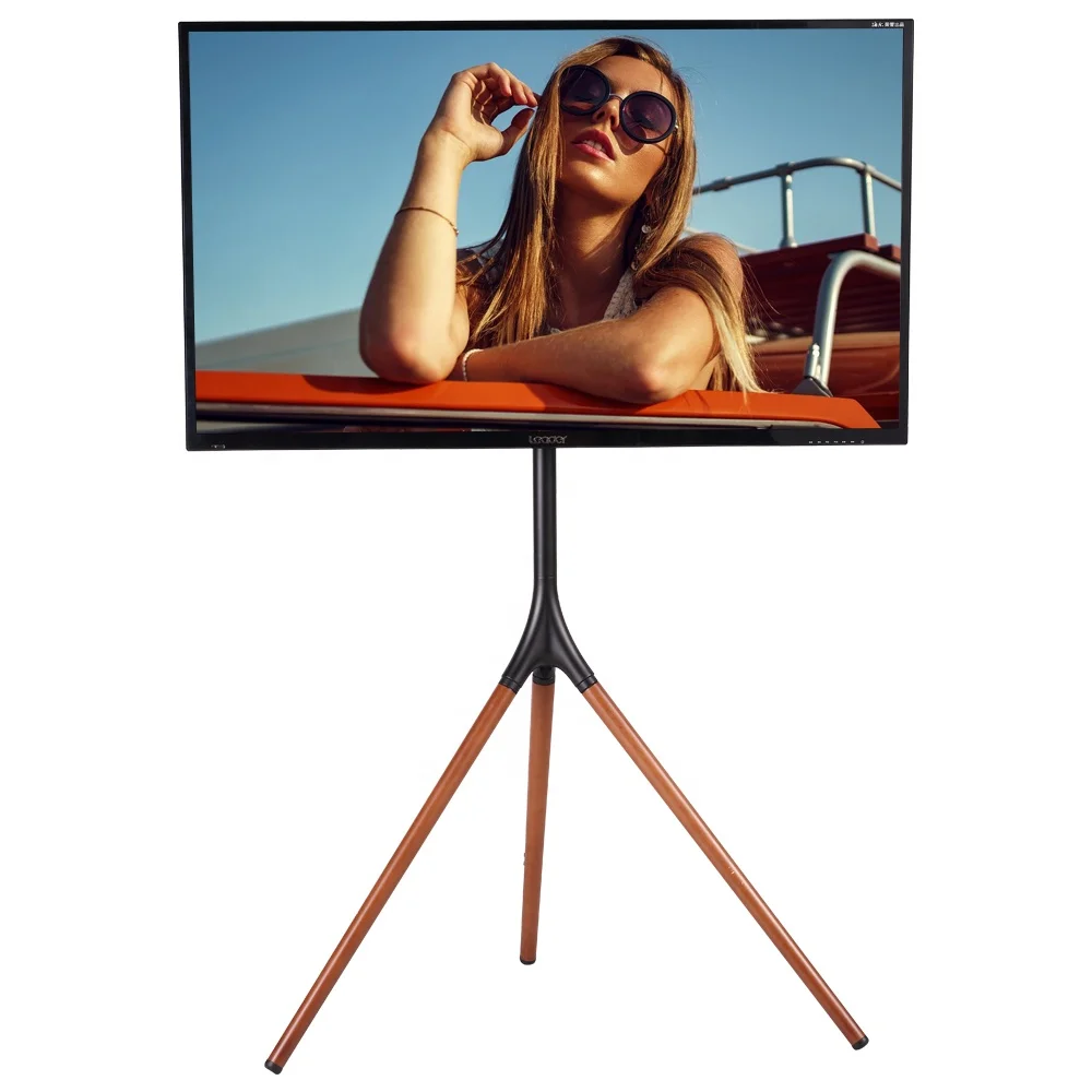 

Easy Assemble Furniture Office Meeting Video Style Tripod Wooden Legs Easel TV Floor Stand, Adjustable Height