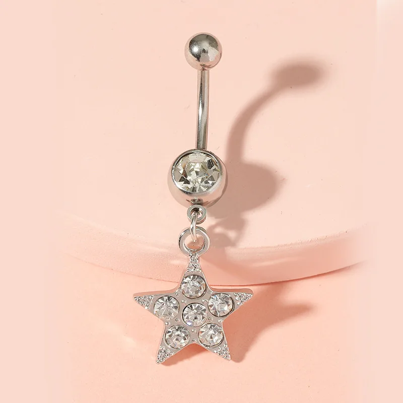 

Women Sexy Piecing Jewelry Five Star Dangle Surgical Steel Belly Ring, As picture