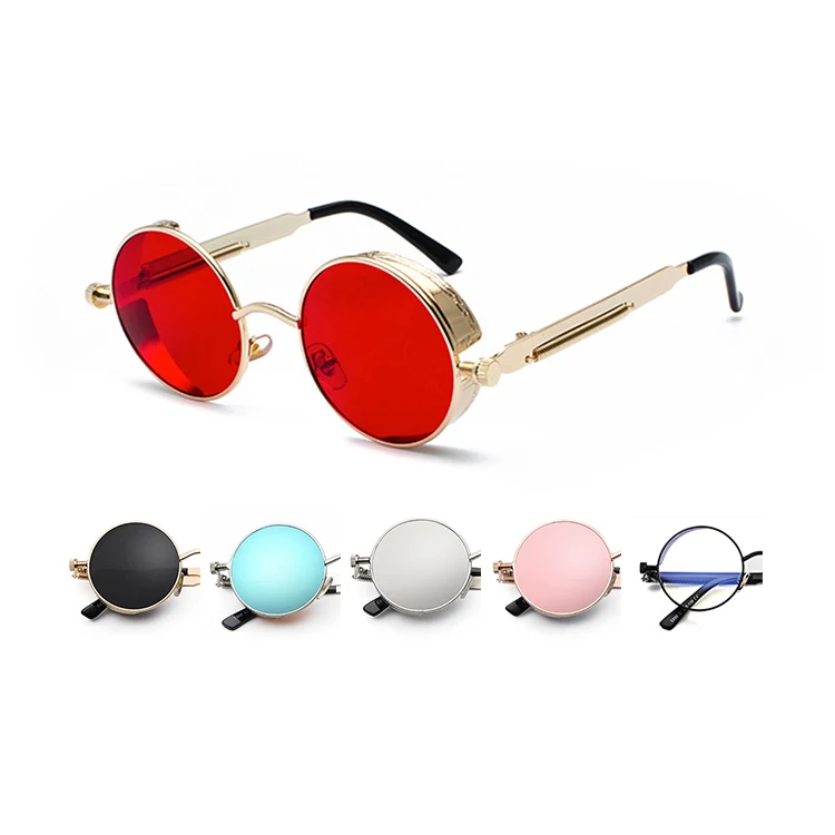 

High quality round metal punk style sunglasses UV400