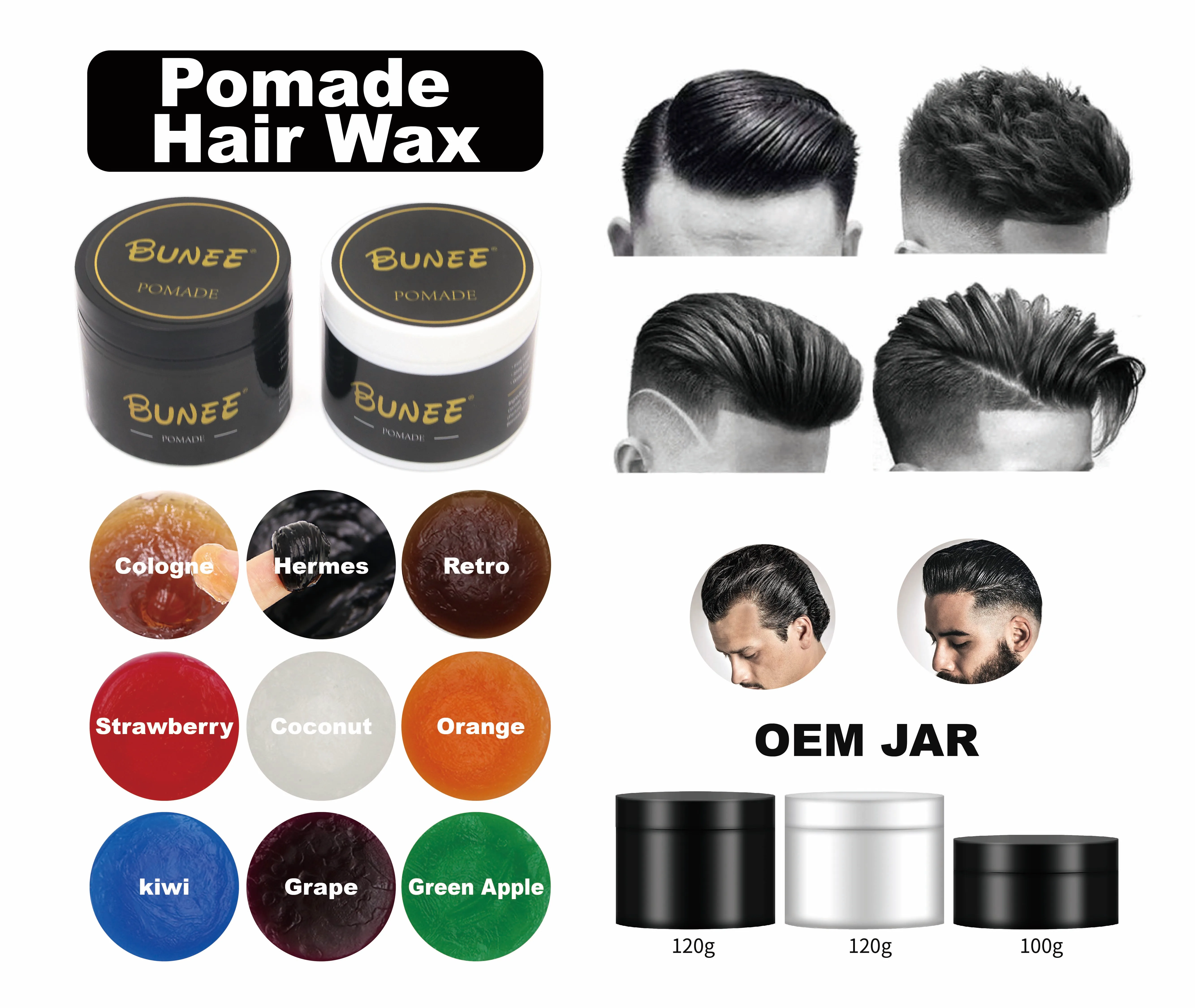 

120g BUNEE strong hold Retro OEM men hair wax pomade