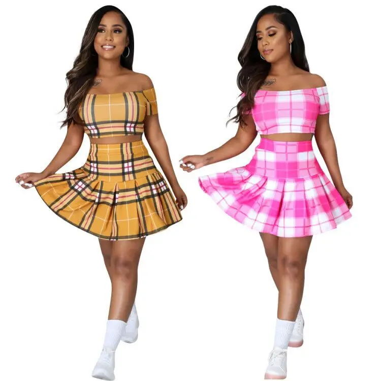 

PY-8593 Summer New Style Women'S British Style A-Line Short Skirt Two-Piece Suit, 2 colors