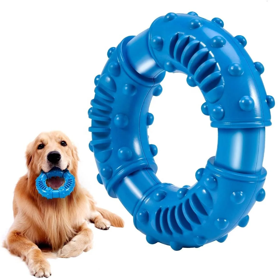 

New Ring Shaped Cleaning Teeth Dog Toy Pet Silicone Toothbrush Chew Toys, Sky blue,orange,blue,blue-white