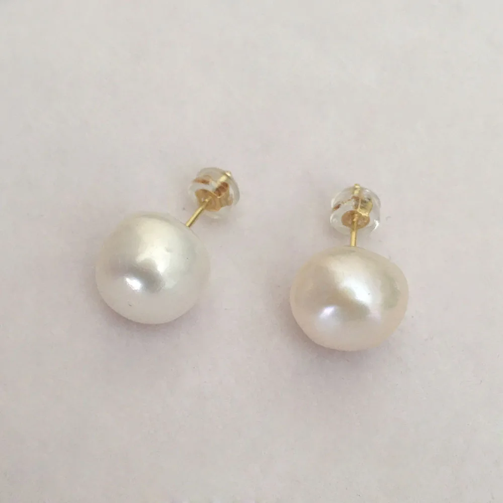 

14k Gold filled stud earrings 11-12 MM AAA big baroque nature freshwater pearl .925 silver gold color plating earring hook