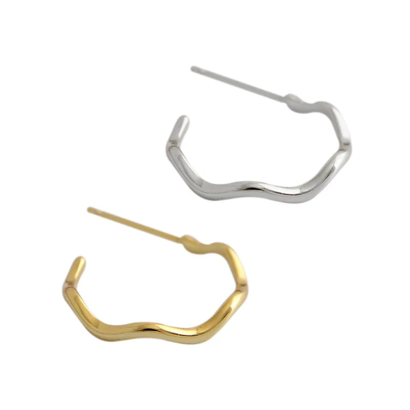 

European 100% 925 Sterling Silver Gold Circle Hoop Earrings Twist Wire Opening C Hoop Stud Earring For Girls