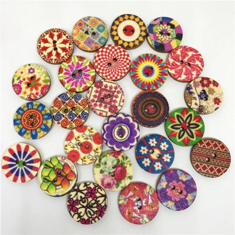 

2packs 20*20mm Mixed Random Painting Round 2 Holes Wooden Buttons Decorative Wood Button for Sewing Crafting Clothing