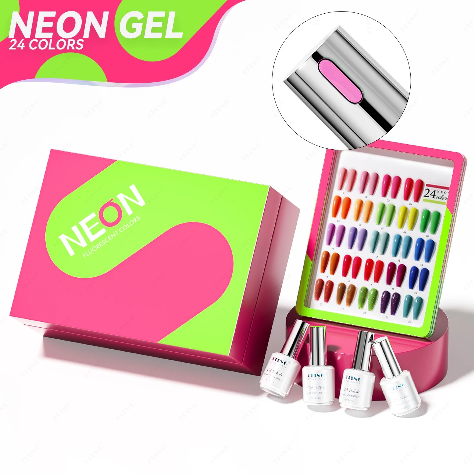 

JTING New launch flash sale gel collection 24color set box Neon gel polish Vegan high pigment nail polish with unique color book