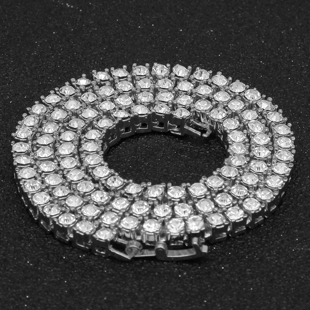 

Fashion Jewelry Zircon Tennis Chain 1 Row Necklace Hip hop Bling Alloy Rhinestones Jewelry 3 color 3mm Tennis Necklace