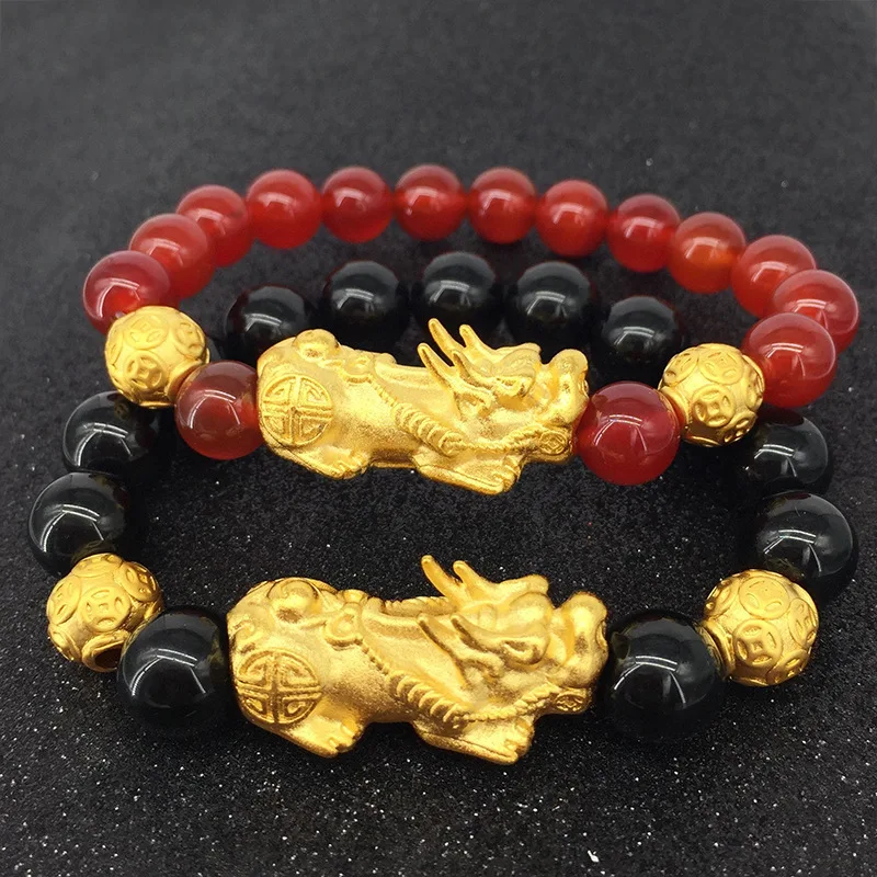 

Vietnam Alluvial Gold Brave Troops Charm Man& Woman Lucky Pixiu Beads Bracelet Wholesale Gifts For Women, Gold color