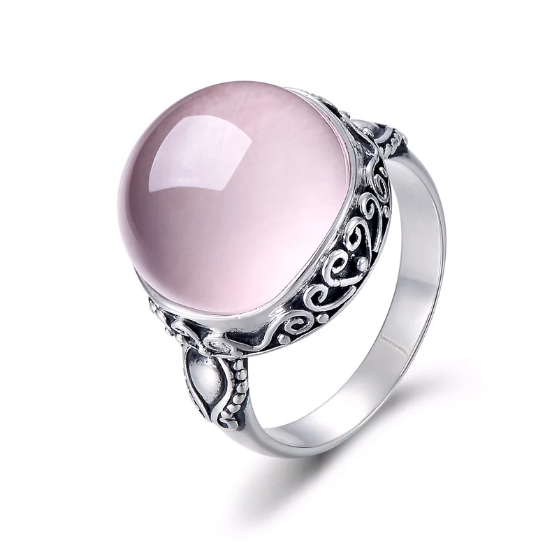 

Genuine Solid Ring Silver 925 Rings Women Rose Quartz Designer Jewelry Luxury Natural Stone Elegant Fine Jewelry Ringen Flowers