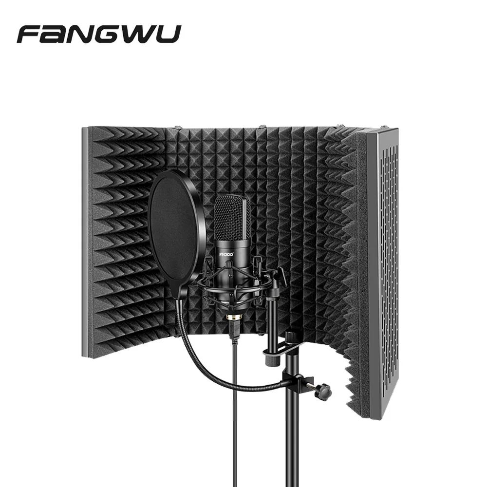 

Hot Sale 5 Doors Metal Soundproof Microphone Isolation Shield, Black