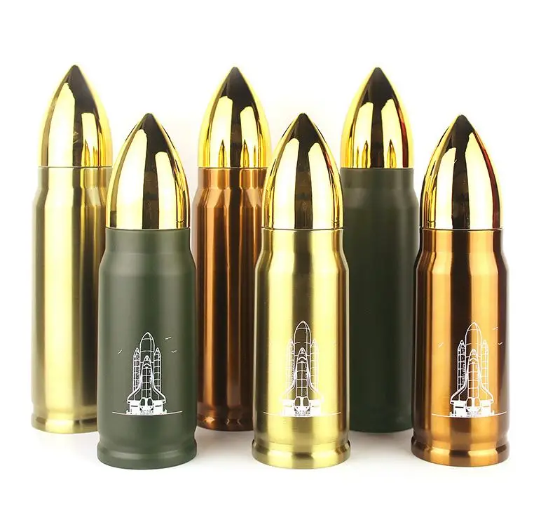 

Bullet head custom logo large capacity insulated vacuum double walled bullet bottle bullet shaped stainless steel bottles, Customized colors acceptable