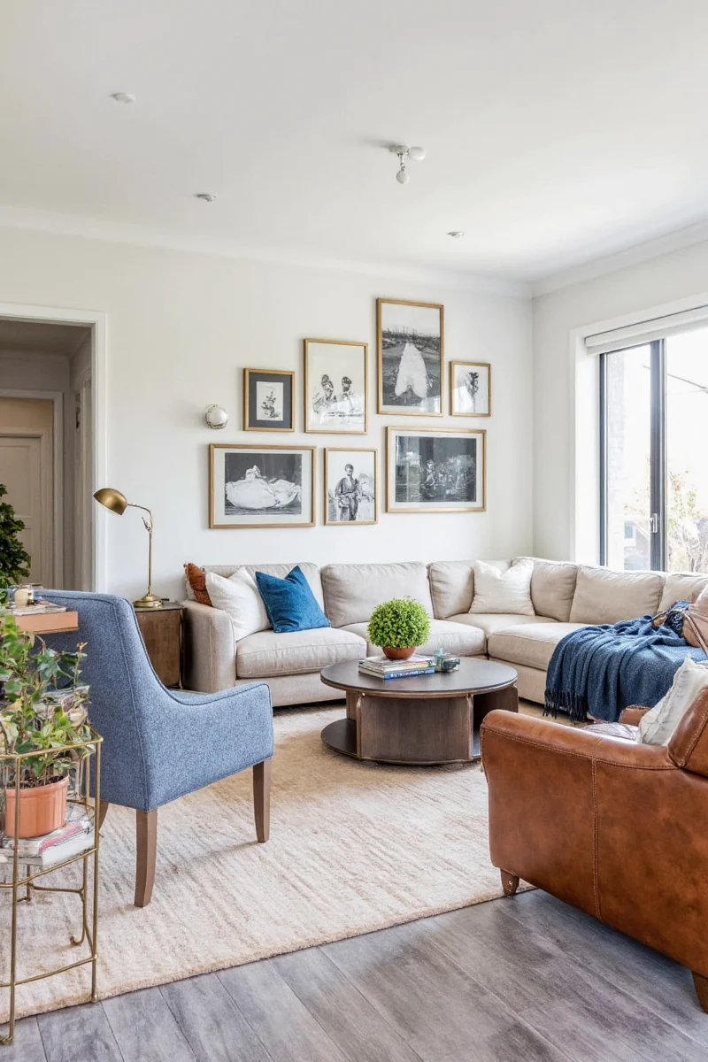 Family room with colorful and playful wall art