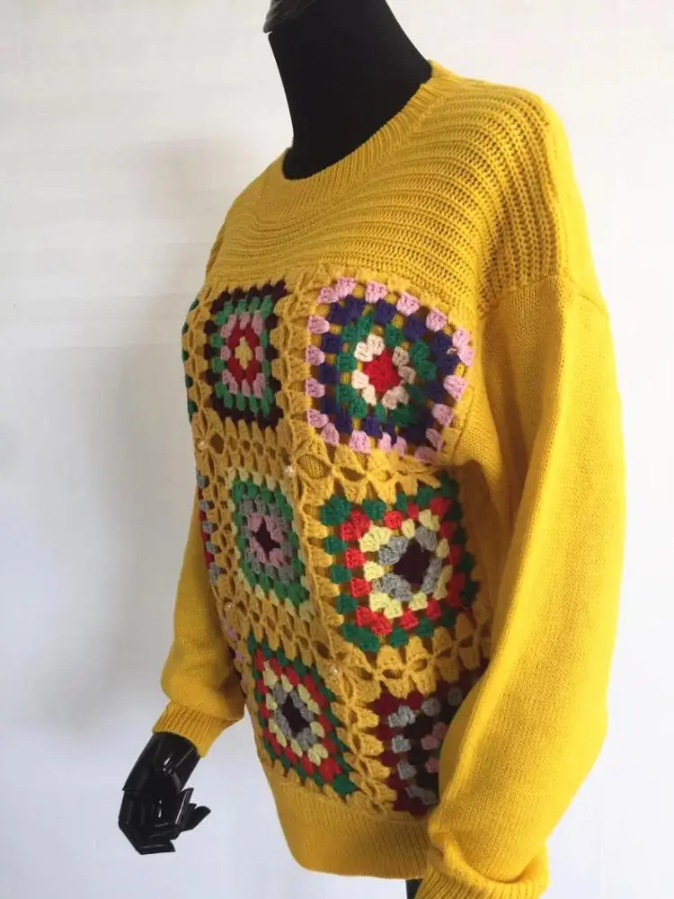 
Hand Knitting woman pullover Square Crochet Pattern sweater 