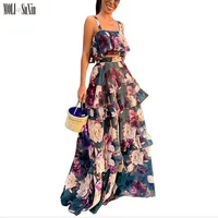 

MOLI 2019 new women's chiffon top dress two-piece suit floral dress