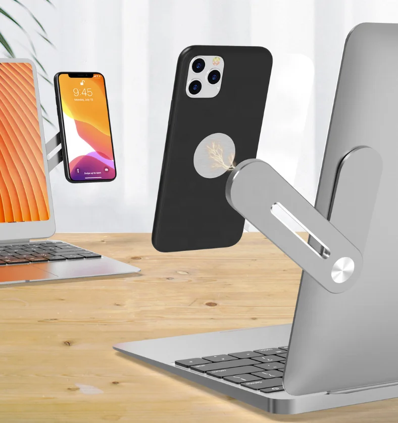 

Notebook PC Side Bracket Support Stainless Steel Portable Shrink Phone Stand Magnetic Phone Holder Laptop Side Magnetic Holder, Silver