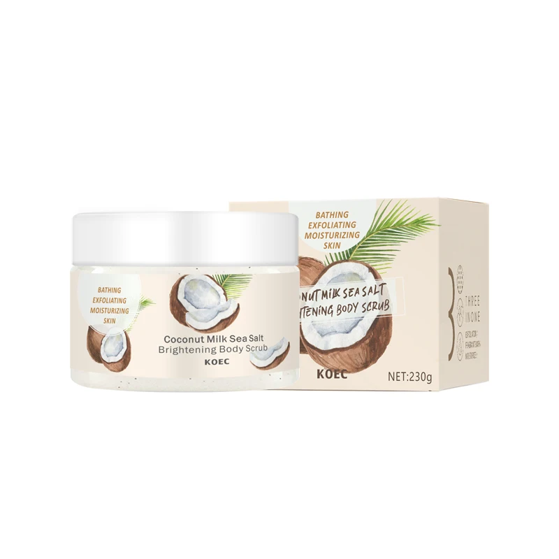 

Wholesale KOEC Organic Coconut Milk Sea Salt Brightening Deep Cleaning Exfolianting Body Scrub Cream, White