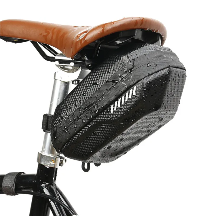 

2021 New trendy carbon pattern waterproof large capacity hard shell bicycle saddle bag, Black