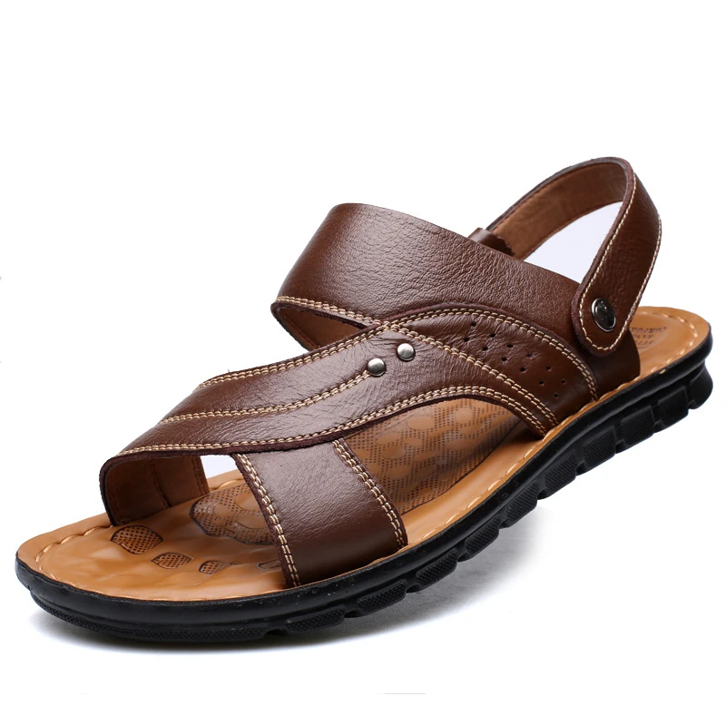 

2022 Summer Luxury Leather Mens Sandal Beach Outdoor Sport Comfort Casual Thong Sandals Men, Brown