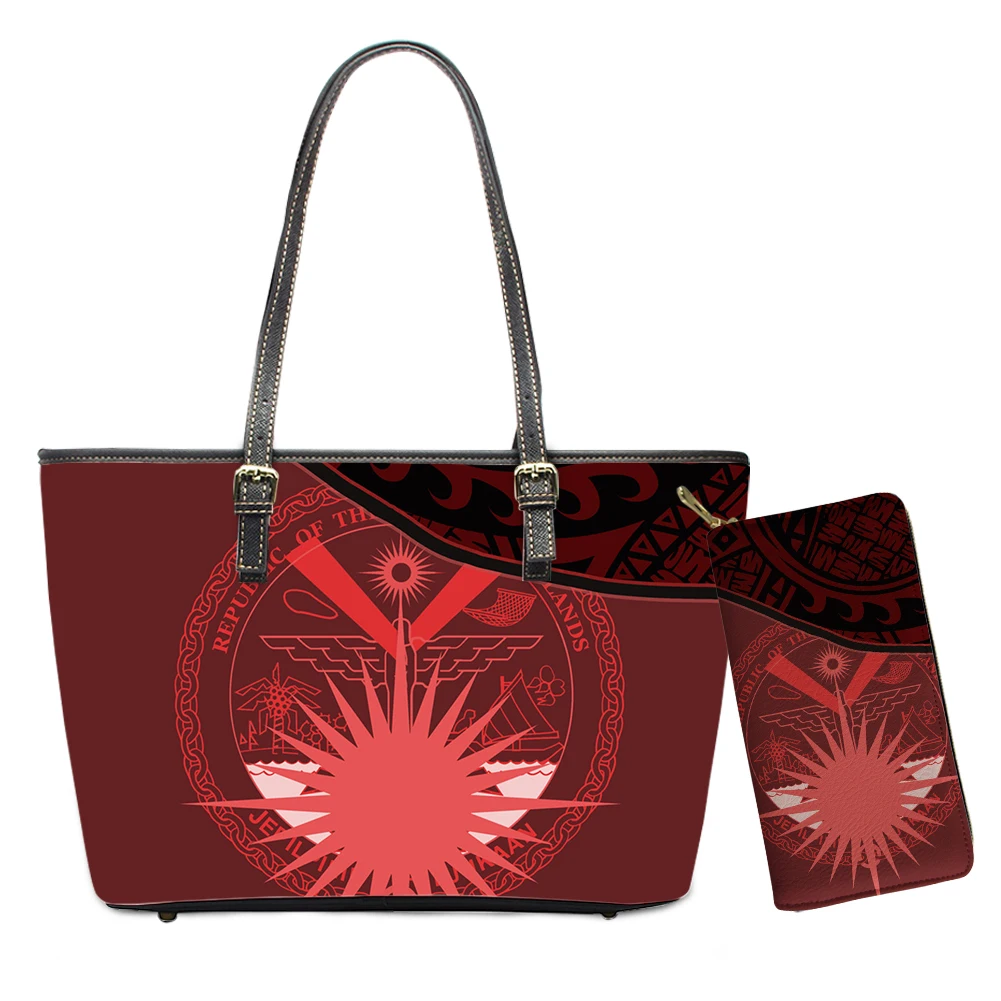 

Marshall Island Logo Custom Handbags For Women Red Polynesian Tribal Designer Purses And Handbags Luxury Leather Handbag, Customized color
