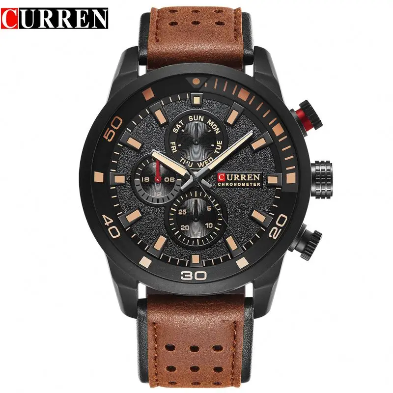 

CURREN 8250 top 10 brands white men quartz watch comely PU leather strap waterproofing dials decorations storage business watch