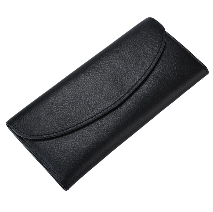 Brown color fashion ladies clutch bag magnetic button genuine leather women wallet