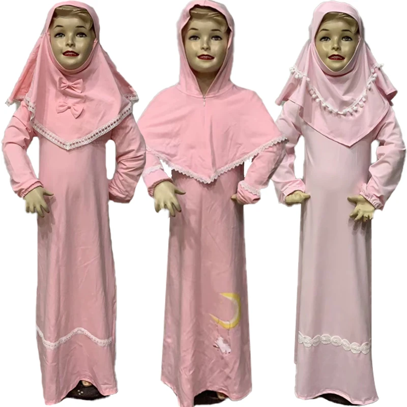 

Muslim islamic babya girls ramadan abaya with hijab full length robe burka maxi little kids/toddler baby girl dress, Many