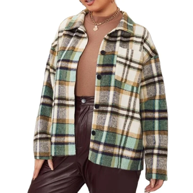 

Good quality warm clothing long sleeve plaid oversized coat jacket, Multicolor