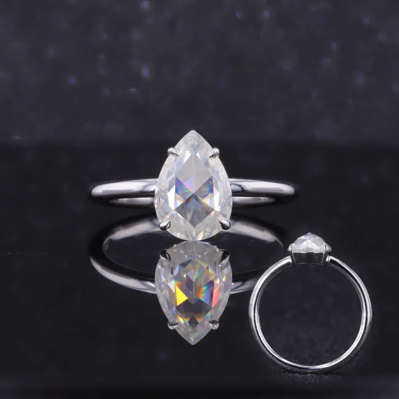 

Starsgem S925 10k 14k 18k solid gold rings pear shape rose cut moissanite solitaire setting wedding ring