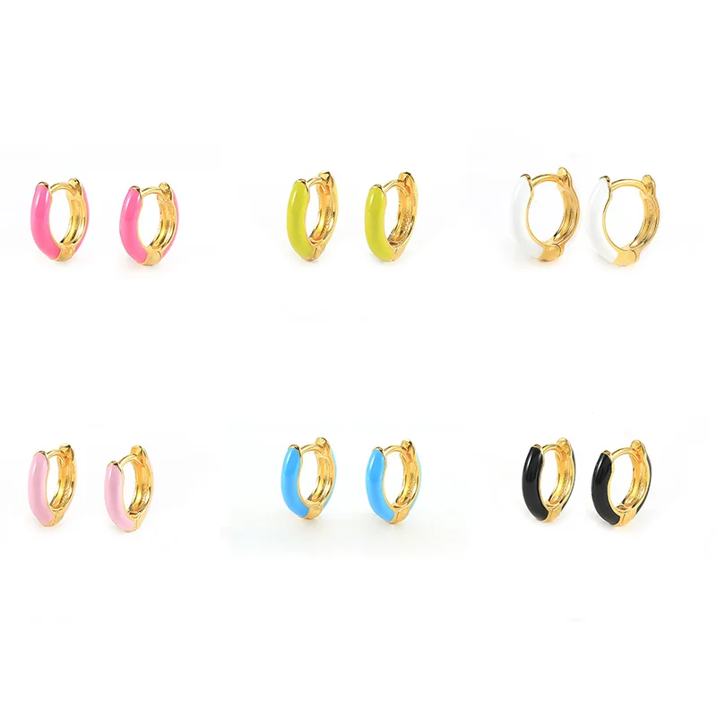 

2021 Woman Earrings Enamel 925 Sterling Silver Huggies Dripping Oil Cartilage Hoop Earring For Wedding Birthday Gift, Gold and silver