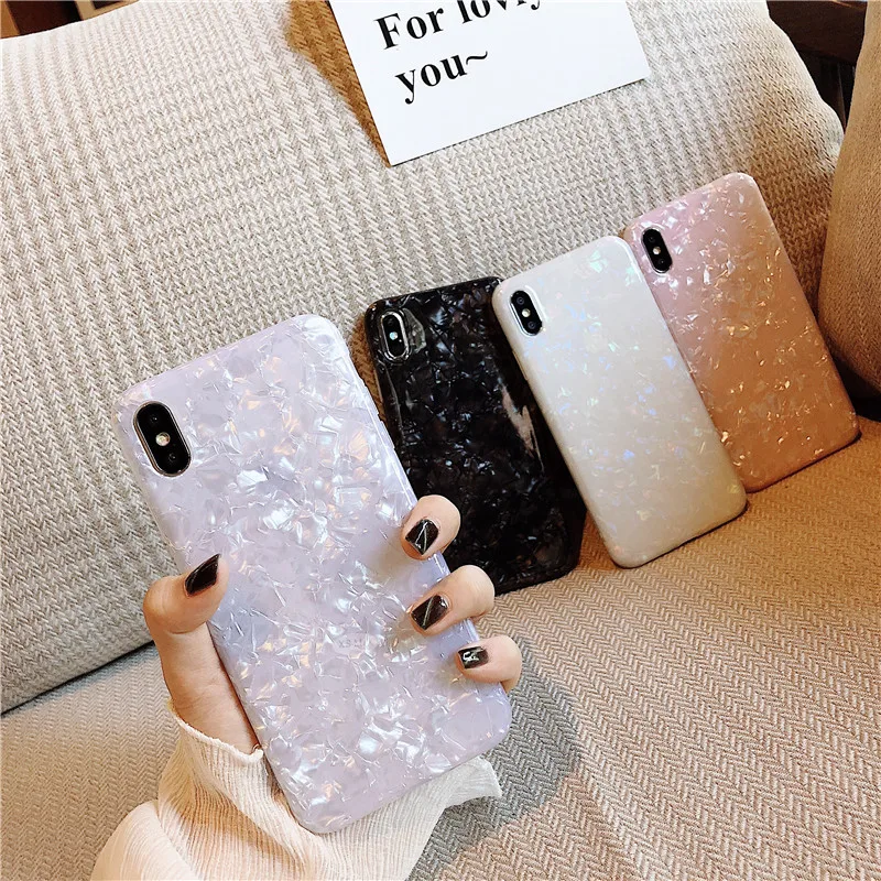 

Marble Case For iphone 6 7 8 Plus X XS Max XR Bling Conch Shell Epoxy Silicone Glitter Soft TPU Cover For iPhone 7