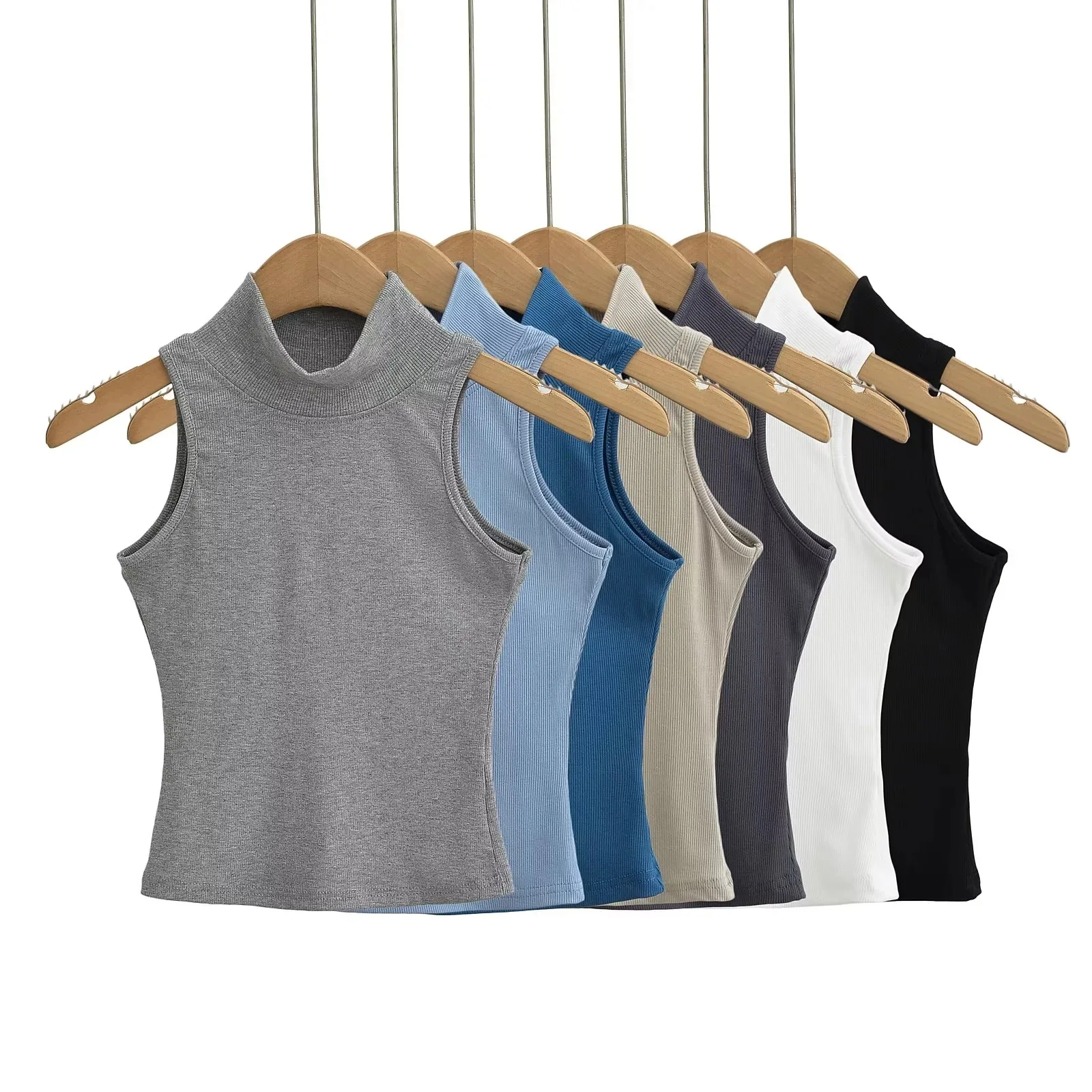 OEM Cropped Women's Solid T-shirt Tank Top Streetwear Stretch Rib Knit Modal Casual Tank Top Women