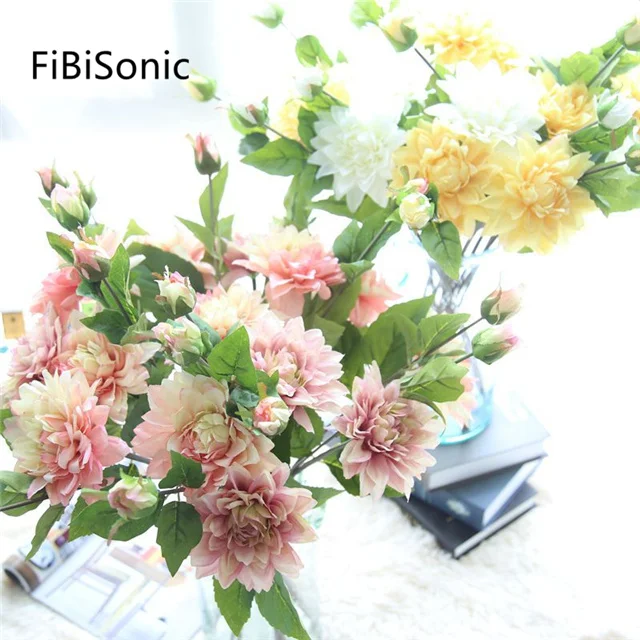 

Dahlia Single Branch Plant Simulation Flower Wholesale Wedding Supplies Home Decoration, As show