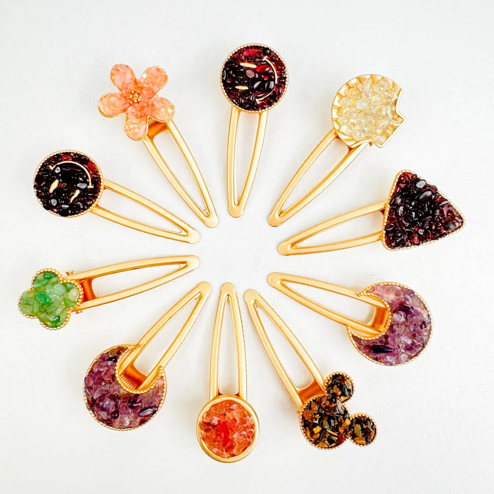 Crystal Colorful Natural Gemstone Irregular Gravel Stone Crystal Hair Clip for Women Girls