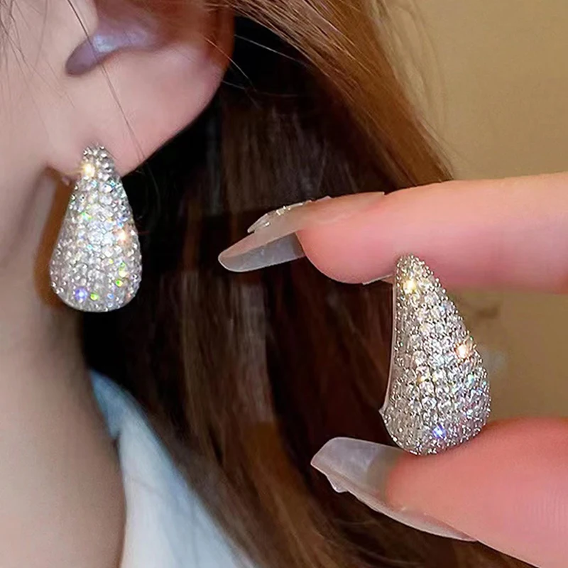 

Finetoo Exaggerated Large Water Drop Earrings Fashionable Bling Bling Colorful Zircon Full Diamond Earrings for Women