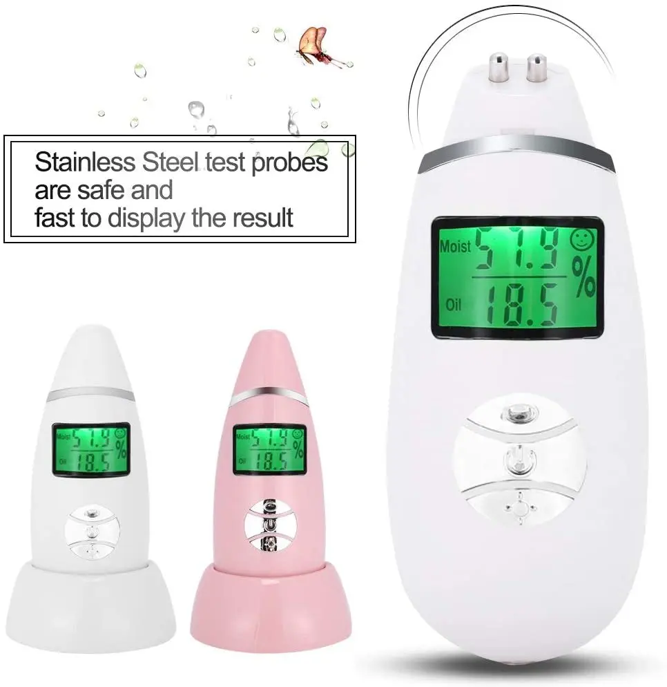 

High-sensitivity moisture and oil content tester LED digital beauty skin care analyzer Smart digital analyzer skin care device, White/pink