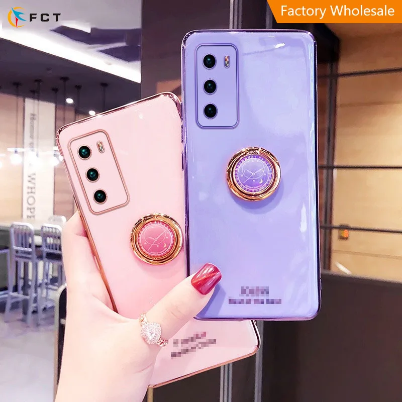 

Luxury Plating Ring Holder Phone Case For Huawei P40 P30 P20 Fashion Soft TPU Phone Case