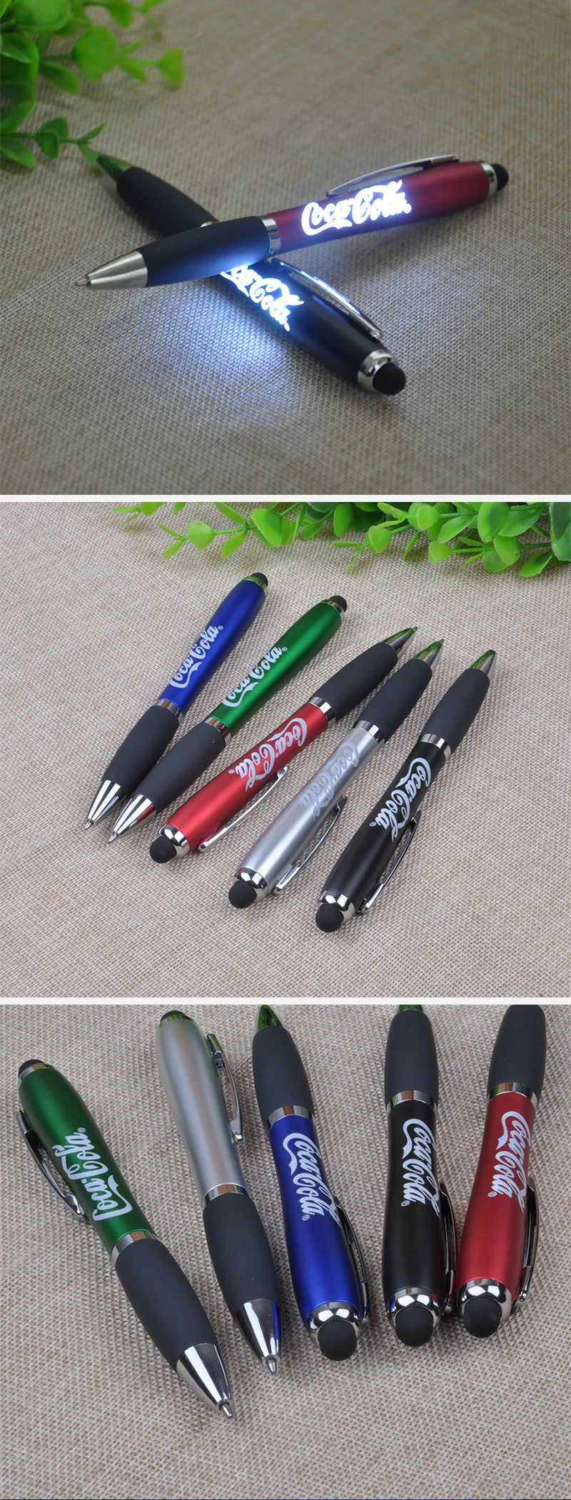 Advertising Logo Light Up Stylus Ball Pen Rubber Soft Sleeve Lighted