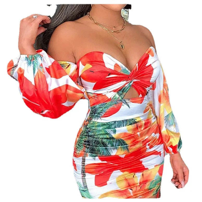 

2021 new temperament package hip skirt summer high waist sexy one-shoulder dress female