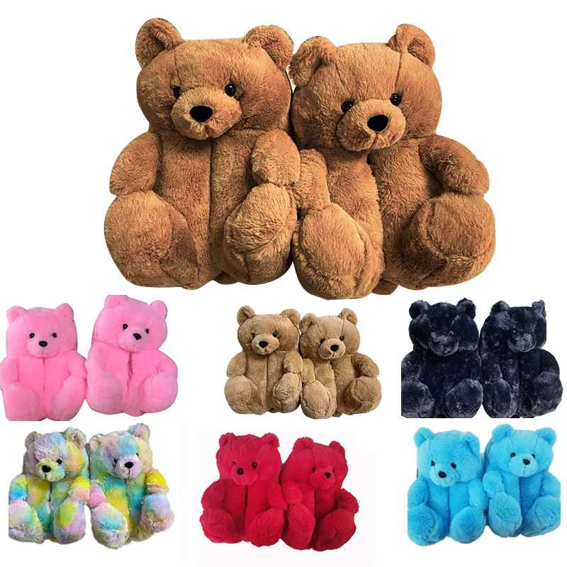 

Hot sale Blue Teddy Bear Slippers For Women 2021 New Arrivals Furry Bear Slippers Shoes