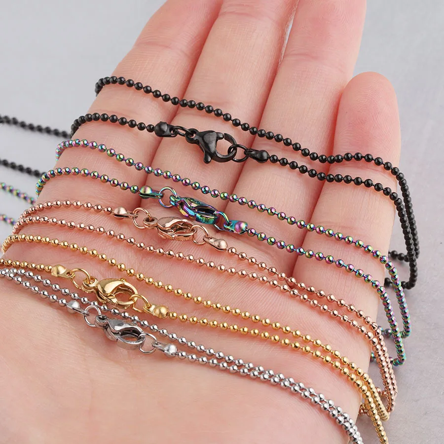 

Best Selling 18K Gold Plated 45CM Round Bead Chains Necklace 1.5MM Rose Gold Stainless Steel Necklace Chain