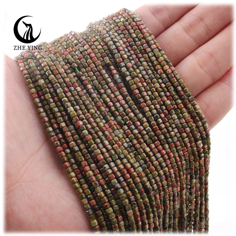 

Zhe Ying 2.5mm Unakite square beads faceted wholesale loose natural stone diy faceted square beads