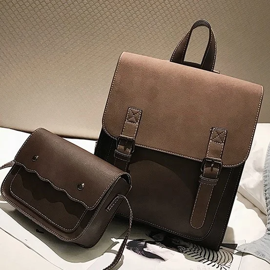 

2 in 1 college style retro pu leather shoulder bag female wild Korean high school student messenger shoulder bag casual backpack, Black,coffee,brown