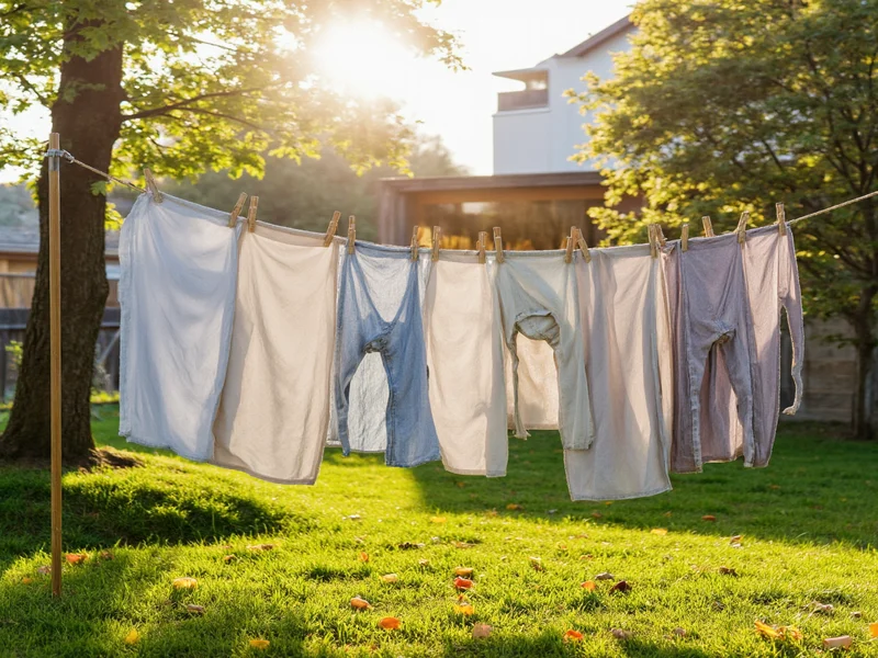 Laundry drying on eco-friendly clothesline outdoors
